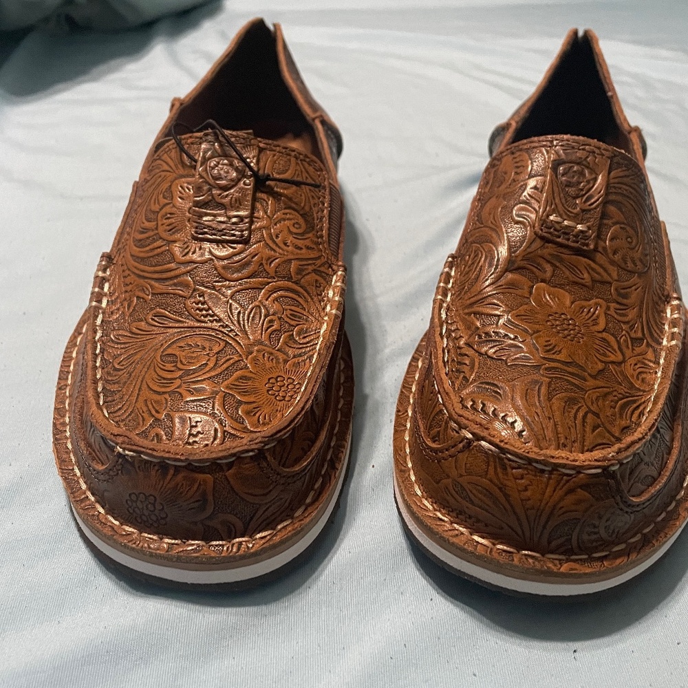Ariat Brown Tooled Leather Loafers